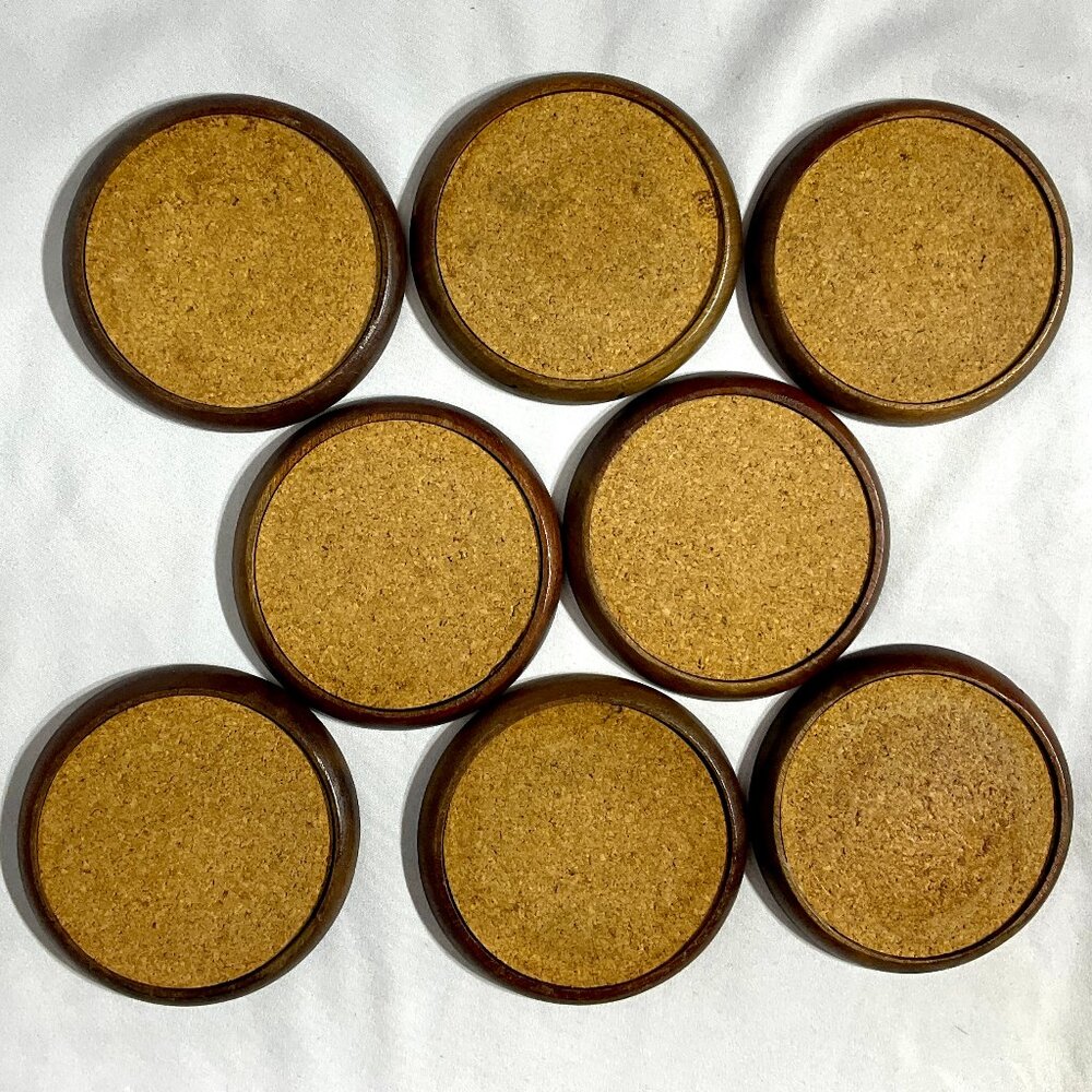 Vintage Wood Cork Coasters Set of 8